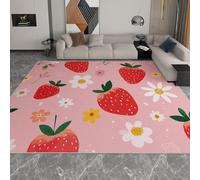 Tapis Chambre Enfants, Tapis Salon Poils Courts Mignon Dessin Animé Floral Fruit Soft-Touch Entretien Facile - Paillasson Lavable en Machine pour Zones de Passage, Rose, 140 x 200 cm