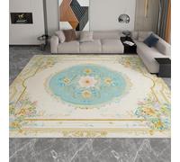 Tapis Chambre Enfants, Tapis Salon Poils Courts Rétro Doux Floral Art Soft-Touch Entretien Facile - Paillasson Lavable en Machine pour Zones de Passage, Bleu Clair, 140 x 200 cm