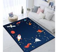 Tapis Chambre Espace De La Planète Astronaute De Dessin Animé Ado Garcon Enfant Adulte,Tapis De Salon Bain Home Antiderapant 3D Décoration Tapis Poil Ras Flanelle Tout Doux 100 X 120 Cm / 31.5" -7T5R5