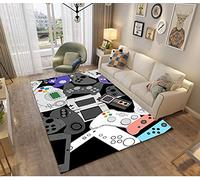 Tapis Chambre Gamer 3D Manette Ado Enfant Garcon, Tapis De Salon Antiderapant Graffiti Console De Jeu Décoration Tapis Poil Ras Flanelle Tout Doux Moderne Noir Bleu Vert Couleur (80x120 cm,Noir blanc)