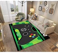 Tapis Chambre Gamer 3D Manette Ado Enfant Garcon, Tapis De Salon Antiderapant Graffiti Console De Jeu Décoration Tapis Poil Ras Flanelle Tout Doux Moderne Noir Bleu Vert Couleur (80x160 cm,vert)