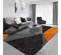 Tapis Chambre Grand Tapis Géométrique Orange Gris Noir Minimaliste Moderne,Poils Courts, bordé, Doux, Lavable-180 * 260cm(5.9ft x 8.5ft)