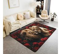 Tapis Chambre Lion Animal Sauvage Ado Garcon Enfant Adulte,Tapis De Salon Bain Home Antiderapant 3D Décoration Tapis Poil Ras Flanelle Tout Doux 60 X 90 Cm -43974147192627