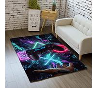 Tapis Chambre Moderne Gamer 3D Manette Ado Enfant Garcon Tapis De Salon Antiderapant Graffiti Console De Jeu Décoration Tapis Noir Purple Rose Flanelle Doux Carpets (Couleur 2,100x150 cm)