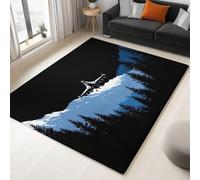 Tapis Chambre Modernes Montagnes Arbres Avion Chasse 80 X 150 Cm Tapis Antidérapant À Poils Courts, Intérieur Moelleux Épais, Facile À Entretenir Pour Salon, Salle À Manger, Bureau À Domicile, Noir