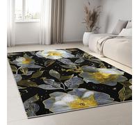 Tapis Chambre Modernes Peinture Numérique Plantes Fleurs 60 x 90 cm Tapis Antidérapant à Poils Courts, Intérieur Moelleux épais, Facile à Entretenir pour Salon, Salle à Manger, Noir