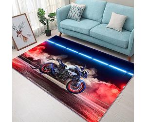 Tapis Chambre Moto Créative Ado Garcon Enfant Adulte,Tapis De Salon Bain Home Antiderapant 3D Décoration Tapis Poil Ras Flanelle Tout Doux 50 X 80 Cm