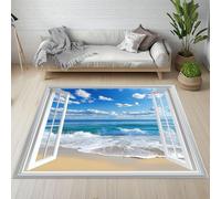 Tapis Chambre Paysage Marine Hawaii île Tapis D'entrée Intérieur Océan Ciel Bleu Plage Vagues Eau de Mer Paillasson Antidérapant Lavable Doux Poils Ras 80x120cm pour Salon Bureau