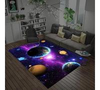 Tapis Chambre Planète Colorée Ado Garcon Enfant Adulte,Tapis De Salon Bain Home Antiderapant 3D Décoration Tapis Poil Ras Flanelle Tout Doux 80 X 160 Cm