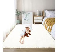 Tapis Chambre Shaggy 90 x 145 cm Décoration Intérieure, Antidérapant Descente de Lit Chambre Grande Taille Salon, à Coucher, Blanc