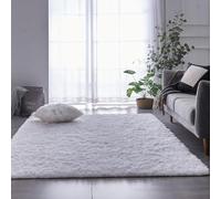 Tapis Chambre Shaggy 90 x 70 cm Antidérapant, Extra Large, Moelleux et Moderne Tapis Salon Moderne à Poils Courts pour Chambre à Coucher, Blanc