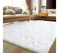 Tapis Chambre Shaggy 90 x 75 cm Antidérapant, Extra Large, Moelleux et Moderne Tapis Salon Super Doux pour Chambre à Coucher, Blanc