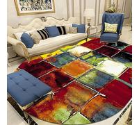 Tapis Chambre Tapis de Salon Style Moderne Tapis Artistique Unique Peinture à l'huile carrée multicolore abstraite jaune rouge vert jaune, ovale, 160 x 200 cm Tapis Doux à Poils Courts Antidérapant