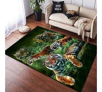 Tapis Chambre Tapis De Salon Vert Jungle Brun Animal Tigre 40 X 60 Cm 3D Tapis pour Enfants Tapis De Cuisine Tapis Antidérapant Intérieur Moelleux pour Salon Chambre