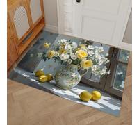 Tapis Changer la Chanson Peinture de Nature Morte réaliste Vase citronnier avec Fleurs Blanches Élégantes Paillasson Exterieur Entree Paillasson Interieur Antidérapant Lavable Tapi60 x 90 cm