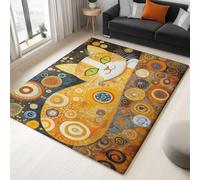 Tapis Chat Abstrait 80x150 cm Tapis Doux Antidérapant Lavable en Machine, Moquette Jaune Poil Court Facile d’Entretien pour Salon Chambre à Coucher Cuisine Bureau