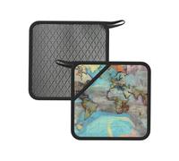Tapis chaud carré en silicone imprimé carte du monde de dessin animé (18 cm) - Convient pour poêles, fours, grills, tables de cuisine