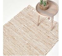HOMESCAPES - Tapis Chindi en Chanvre à Motif Chevron Beige et Blanc, Fabrication Artisanale - Horizon - 120 x 170 cm
