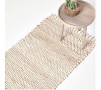 Tapis Chindi en chanvre à motif chevron gris et blanc - Horizon - 66 x 200 cm