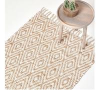 HOMESCAPES - Tapis Chindi en Chanvre à Motif Losanges Beige et Blanc, Fabrication Artisanale - Sierra - 90 x 150 cm