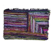 Tapis chindi indien - Fait à la main avec des bouts de tissu multicolores recyclés - Tapis décoratif style Boho - 150 x 90 cm