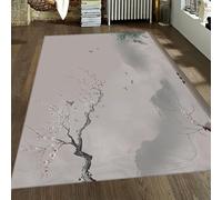 Tapis Chinois Oriental Japonais Ukiyo-e Fleurs Cerisier Sakura botanique Floral Lavable antidérapant Anti-Taches Tapis Chambre carpette 60x120cm