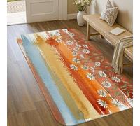 Tapis chrysanthème, printemps, bohème, aquarelle, herbe printanière, orange, tapis d'intérieur à poils courts en éponge qui ne perd pas ses poils pour salle de bain, entrée, cuisine, chevet, 0,9 x 1,5