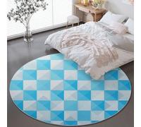 Tapis Circulaire Flanelle 160 cm (Round) - Design, Poils Courts Super Doux, Dessous Antidérapant, Tapis Décoratif pour Salon et Chambre, Bleu