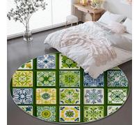 Tapis Circulaire Flanelle 160 cm (Round) - Design, Poils Courts Super Doux, Dessous Antidérapant, Tapis Décoratif pour Salon et Chambre, Vert