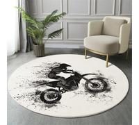 Tapis Circulaire Imprimé Aquarelle Motocross Simple, Velours de Cristal Antidérapant Respirant Tapis Rond 80cm, Insonorisé Moquette Doux Lavable pour Salon, Noir Blanc