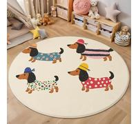 Tapis Circulaire Imprimé Chapeau Teckel Simple Illustration, Velours de Cristal Antidérapant Respirant Tapis Rond 80cm, Insonorisé Moquette Doux Lavable pour Salon, Beige