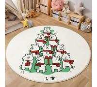 Tapis Circulaire Imprimé Écharpe Ours Sapin De Noël, Velours de Cristal Antidérapant Respirant Tapis Rond 100cm, Insonorisé Moquette Doux Lavable pour Salon, Blanc Vert