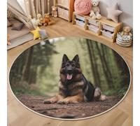 Tapis Circulaire Imprimé Forêt Chien De Berger Animaux, Velours de Cristal Antidérapant Respirant Tapis Rond 100cm, Insonorisé Moquette Doux Lavable pour Salon, Brun foncé