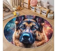 Tapis Circulaire Imprimé Galaxie Chien De Berger Fantastique Animaux, Velours de Cristal Antidérapant Respirant Tapis Rond 120cm, Insonorisé Moquette Doux Lavable pour Salon, Bleu-Violet