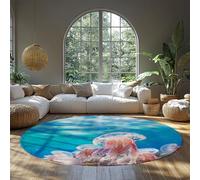 Tapis Circulaire océan méduse Vintage Rond Porte d’entrée Tapis de Sol antidérapant à Poils Ras Petits circulaires pour Chambre Salle de Bain entrée pièce Nuit d’Enfants Bureau dortoir 90cm