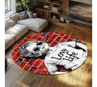 Tapis Circulaire pour dortoir Graffiti garçon Rouge Brique Rond Tapis de Sol lavables Boho de Sol pour Chambre entrée Salle de Bain Salon Petit antidérapant jeté Doux Street Art Print 135cm