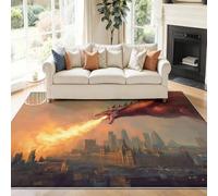 Tapis Cité du Dragon Rouge Gothique imprimé Doux et léger pour Salon, Chambre à Coucher, Couloir, Bureau 180 x 250 cm Antibactérien Antidérapant Couleur Orange