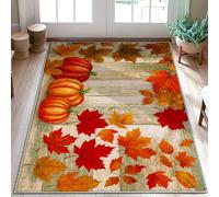 Tapis citrouille, feuilles d'érable rustique, automne, orange, tapis de porte rectangulaire qui ne perd pas ses poils pour salle de bain, buanderie, cuisine, entrée, 0,9 x 1,5 m