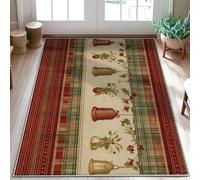 Tapis cloche traditionnel de Noël avec vase de houx rouge à poils courts - Tapis décoratif rectangulaire pour salle de bain, buanderie, cuisine, entrée 0,9 x 1,5 m