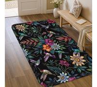 Tapis colibri, fleur tropicale, feuille d'été, vert, à poils courts en éponge, tapis d'intérieur qui ne perd pas ses poils, buanderie, salle de bain, porte, entrée, décoration 0,9 x 1,5 m
