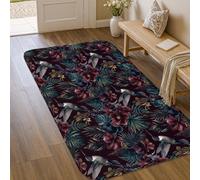 Tapis colibri, motif fleurs tropicales bohèmes, feuilles d'été, vert foncé, antidérapant, doux, résistant aux taches, pour salle de bain, entrée, chevet, buanderie, 0,9 x 1,5 m