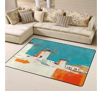 Tapis coloré moulins à vent grecs pour décoration de salon, chambre à coucher, tapis d'intérieur antidérapant pour chambre à coucher, salon, 160 x 121 cm
