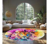Tapis colorés Lion Circle 80cm（Rond） Antidérapant Low-Pile Dreamy Abstrait Animal Lavable en Machine Tapis Ronds pour La Maison Salon Bureau Salle De Gym
