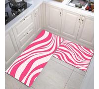 Tapis Conception Abstraite 50x80+50x150cm Antidérapant Tapi Rayures ondulées Rose Idéal pour Le Couloir, la Cuisine, Le Salon ou comme Tapis de lit