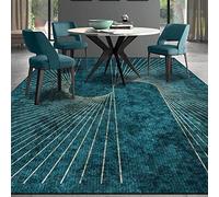 Tapis contemporain lavable en machine, résistant aux taches, antidérapant, adapté aux familles et aux animaux domestiques, motif géométrique bleu rétro, rectangulaire, 160 x 200 cm, parfait pour les