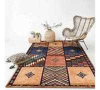 Tapis contemporain lavable en machine, résistant aux taches, antidérapant, adapté aux familles et aux animaux domestiques, motif patchwork marron, multicolore, rectangulaire, 160 x 200 cm, pour