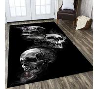 Tapis Contemporain, Tapis De Salon Crâne Gris Noir, Poils Courts Doux Et Confortables, Facile d'entretien, Polypropylène De Haute Qualité, Ultra Résistant, 80 X 120 Cm -4P2U-S5A6-5
