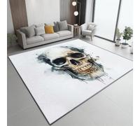 Tapis Cool Aquarelle pour Salon, 140 x 200 cm | Antidérapant Lavable Horreur Crâne Lignes Beige Tapis pour Manger, Bureaux, Descente de Lit.