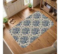 Tapis corail, branche d'algues naturelles côtières, été, bleu marine, antidérapant, tapis rectangulaire imprimé, tapis de salle de bain, buanderie, cuisine, entrée, décoration, 0,9 x 1,5 m
