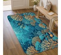 Tapis corail, nature marine, algues, poissons, bleu sarcelle, tapis de porte à poils ras rectangulaire qui ne perd pas ses poils pour salle de bain, entrée, chevet, décoration de porte, 0,9 x 1,5 m